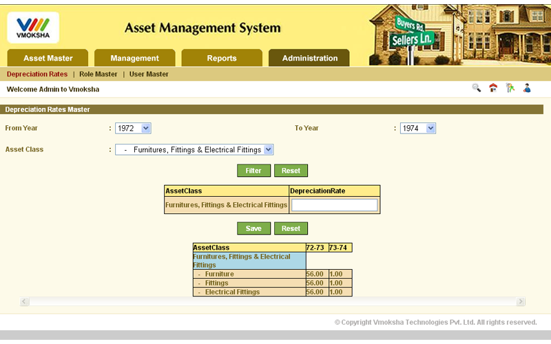 screenshot of Asset Management System
